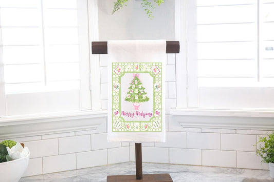 Merry Mahjong Tree Flour Sack Tea Towel - Chinoiserie Hostess Gift