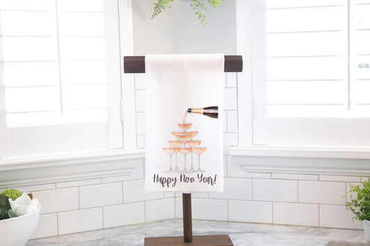 Happy New Year Champagne Flour Sack Tea Towel - Hostess Gift - Housewarming Gift - Preppy