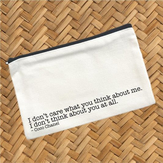 I Don't Care What You Think About Me, Canvas Pouch, Travel Cosmetic Bag