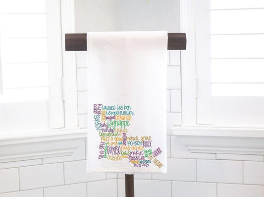 Mardi Gras, Word Play Louisiana Flour Sack Tea Towel - Hostess Gift - Housewarming Gift - Preppy