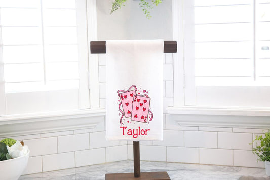 Personalized 6 7 Cards Valentine Flour Sack Tea Towel - Hostess Gift - Housewarming Gift - Valentines Day - Coquette