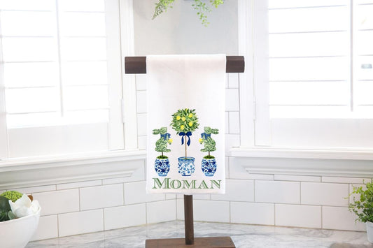 Personalized Chinoiserie Easter Topiary Tea Towel – Spring Decor