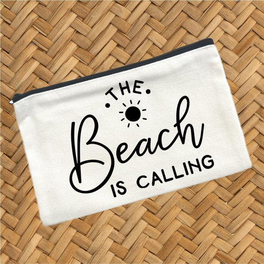 Beach Is Calling Canvas Makeup Pouch, Travel Cosmetic Bag