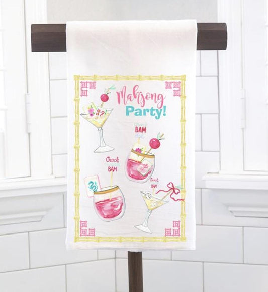 Mahjong Party Flour Sack Tea Towel – Hostess Gift- Preppy