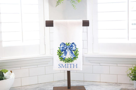Personalized Chinoiserie Wreath Flour Sack Tea Towel - Hostess Gift - Housewarming Gift - Custom