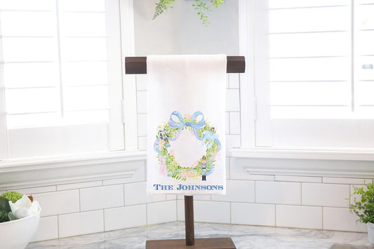 Personalized Nutcracker Christmas Wreath Flour Sack Tea Towel - Hostess Gift - Housewarming Gift