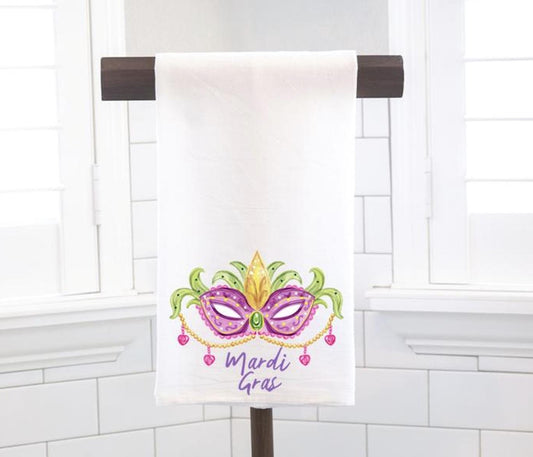 Mardi Gras Mask Flour Sack Tea Towel - Hostess Gift - Housewarming Gift - Preppy
