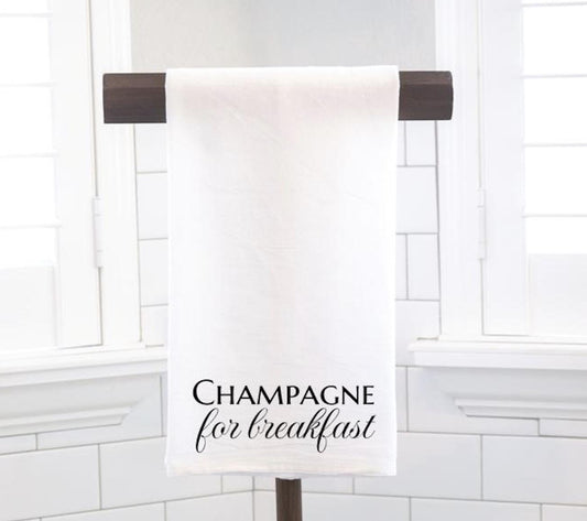 Champagne For Breakfast Tea Towel - Hostess Gift, Preppy Kitchen Decor
