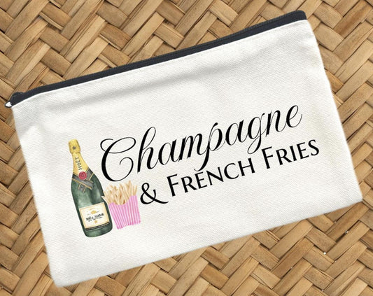 Champagne & French Fries, Canvas Pouch, Travel Cosmetic Bag