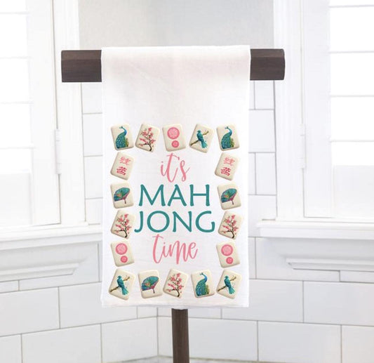It's Mahjong Time Peacock Mahjong Tiles Flour Sack Tea Towel – Mahj Squad - Mahjong Hostess Gift- Preppy