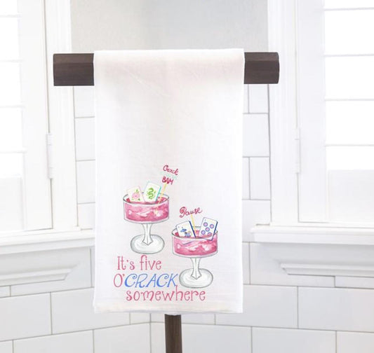 It's Five O'Crack Somewhere Mahjong Party Flour Sack Tea Towel – Hostess Gift- Preppy