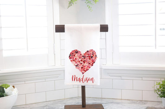 Personalized Hearts Flour Sack Tea Towel - Hostess Gift - Housewarming Gift - Valentines Day Gift - Heart