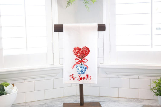 Personalized Chinoiserie Heart Topiary Flour Sack Towel – Hostess Gift
