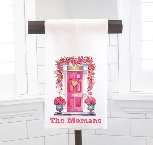 Personalized Hot Pink Front Door Flour Sack Tea Towel - Hostess Gift - Housewarming Gift - Valentines Day