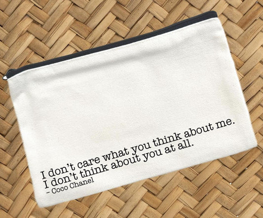 I Don't Care What You Think About Me, Canvas Pouch, Travel Cosmetic Bag
