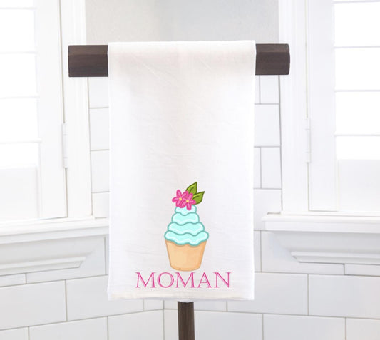 Personalized Cupcake, Flour Sack Tea Towel - Preppy Hostess Gift
