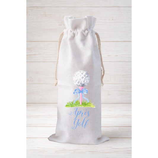 Apres Golf, Wine Bottle Gift Bag – Reusable Drawstring Canvas Bag