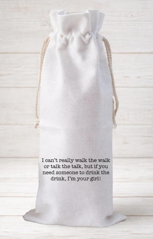 Funny Wine Gift Bag, Reusable Canvas Drawstring Bag