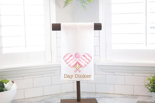 Day Dinker Pink Pickleball Tea Towel, Kitchen Towel, Pickleball Gift, Preppy Pickleball