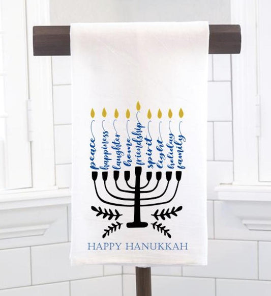 Hanukkah Menorah Flour Sack Tea Towel - Hostess Gift - Housewarming Gift