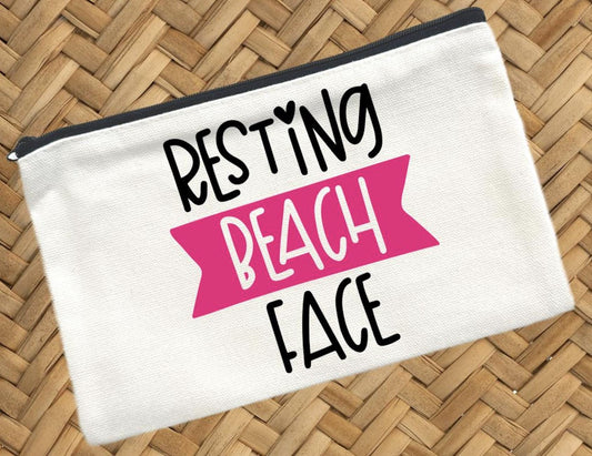Resting Beach Face Canvas Makeup Pouch, Travel Cosmetic Bag