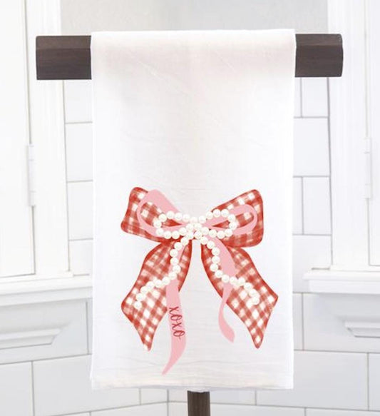 Red Gingham Bow Flour Sack Tea Towel - Hostess Gift - Housewarming Gift - Valentines Day - Coquette