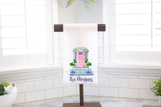Personalized Chinoiserie Spring Front Door Flour Sack Tea Towel - Hostess Gift - Housewarming Gift - Custom