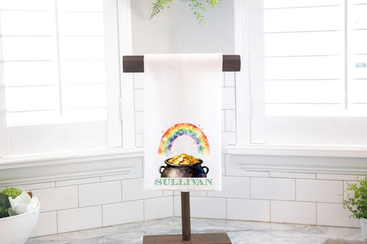 Rainbow Pot of Gold Flour Sack Tea Towel, St. Patrick's Day Hostess Gift