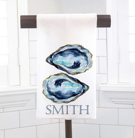 Personalized Custom Oyster Shells Flour Sack Tea Towel - Gift for Oyster Lover