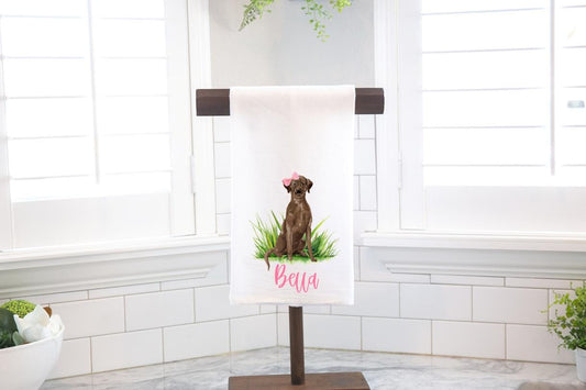 Personalized Custom Chocolate Lab Flour Sack Tea Towel - Gift for Dog Lover