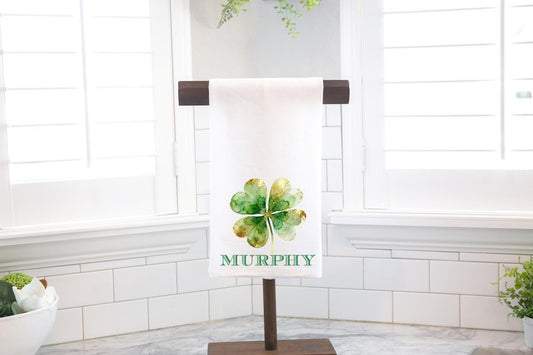 Four Leaf Clover, St. Patrick's Day Flour Sack Tea Towel - Hostess Gift - Housewarming Gift - Personalized