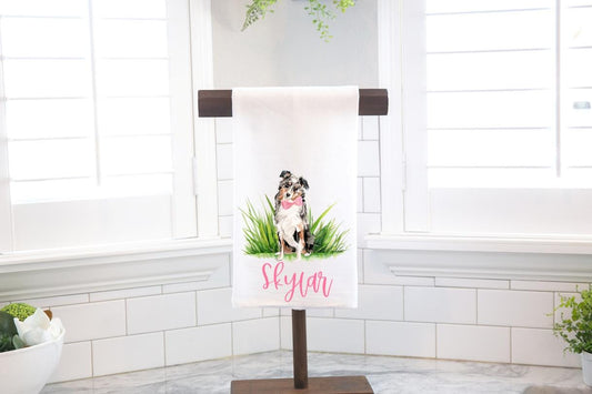 Personalized Custom Australian Shepard Flour Sack Tea Towel - Gift for Dog Lover