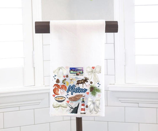 Coquette Maine State, Flour Sack Tea Towel - Preppy Gift