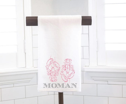 Personalized Custom Pink Lobsters, Flour Sack Tea Towel - Preppy Gift