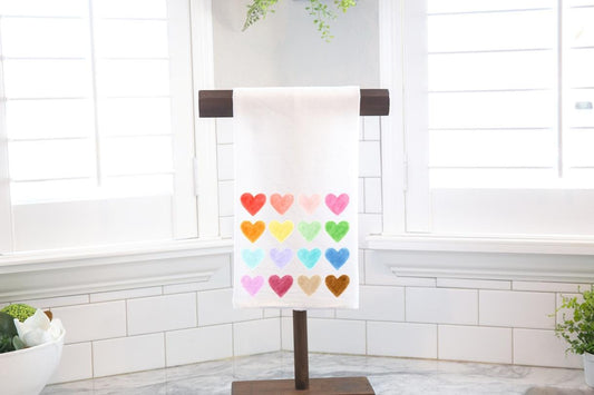 Watercolor Hearts Flour Sack Tea Towel - Hostess Gift - Housewarming Gift - Valentines Day - One Love