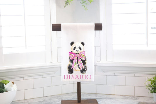 Personalized Chinoiserie Panda Flour Sack Tea Towel - Hostess Gift - Housewarming Gift - Custom