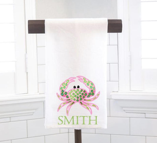 Personalized Custom Pink Crab Shell Flour Sack Tea Towel - Preppy Gift