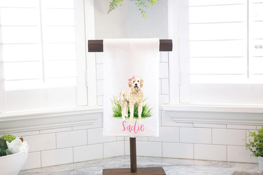 Personalized Custom Cream Golden Doodle Flour Sack Tea Towel - Gift for Dog Lover