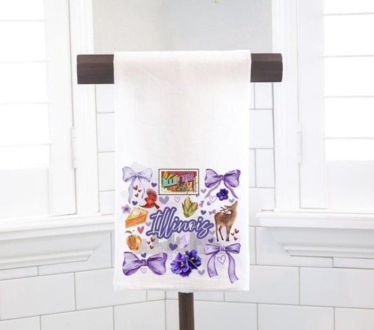 Coquette Illinois State, Flour Sack Tea Towel - Preppy Gift