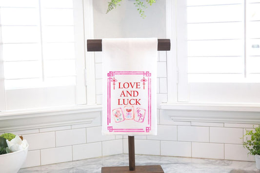 Love And Luck Mahjong Valentines Day Flour Sack Tea Towel – Mahj Squad - Mahjong Hostess Gift- Preppy
