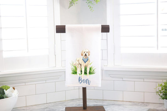 Personalized Custom Cream Golden Doodle Flour Sack Tea Towel - Gift for Dog Lover