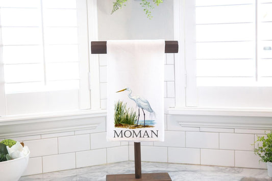 Personalized Custom Egret Flour Sack Tea Towel - Gift for Bird Lover - Tropical