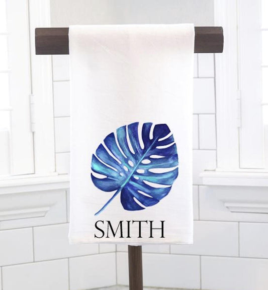 Personalized Monstera Leaf Flour Sack Tea Towel - Hostess Gift - Housewarming Gift- Preppy