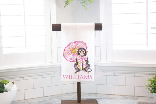 Personalized Chinoiserie Monkey Flour Sack Tea Towel - Hostess Gift - Housewarming Gift - Custom