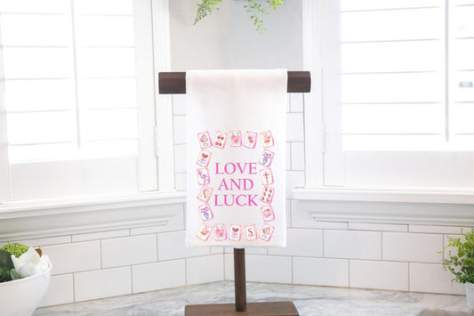 Love And Luck Mahjong Tiles Valentines Day Flour Sack Tea Towel – Mahj Squad - Mahjong Hostess Gift- Preppy