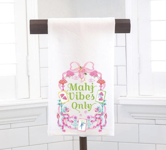 Mahjong Vibes Only Flour Sack Tea Towel, Hostess Gift, Games