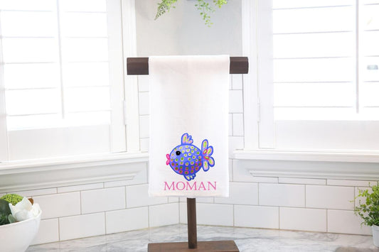 Personalized Custom Blue Fish Flour Sack Tea Towel - Preppy Gift