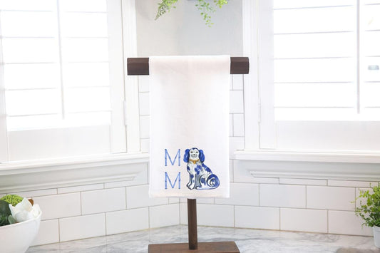 Personalized Custom Blue Bamboo Staffordshire Monogram -  Flour Sack Tea Towel - Preppy Gift