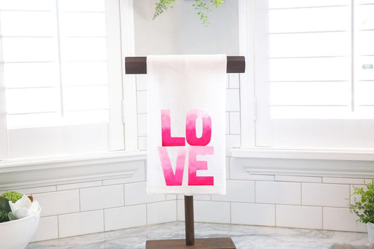 LOVE Flour Sack Tea Towel - Hostess Gift - Housewarming Gift - Valentines Day