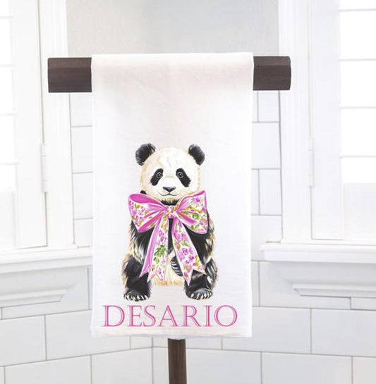 Personalized Chinoiserie Panda Flour Sack Tea Towel - Hostess Gift - Housewarming Gift - Custom